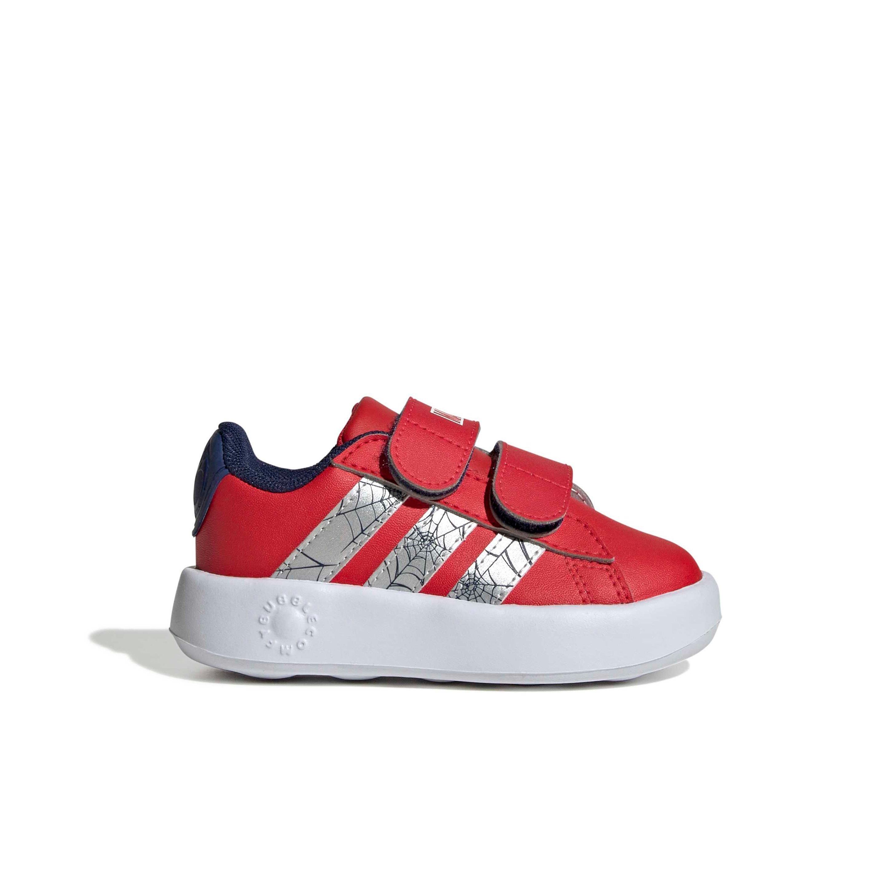 adidas Marvel Spider-Man Grand Court "Pure Ruby/Silver Metallic/Dark Blue" Infant Boys' Shoe - RUBY/SILVER/DK BLUE